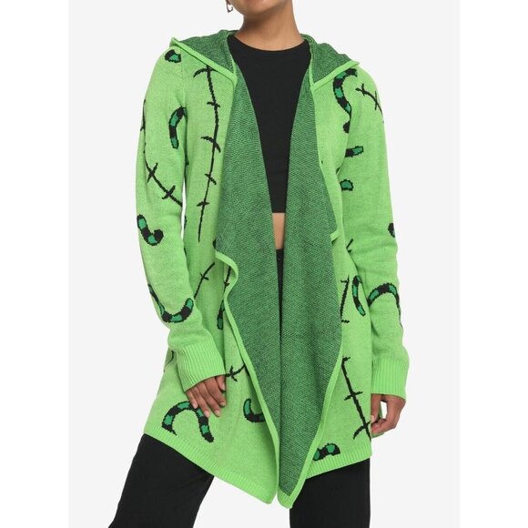 Nightmare Before Christmas Sweater Women Small Oogie Boogie Drape Cardigan Green - Picture 2 of 11